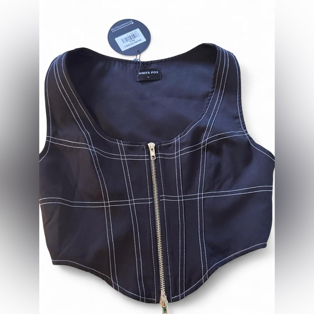 White Fox Black Plaid Zip-Up Crop Top